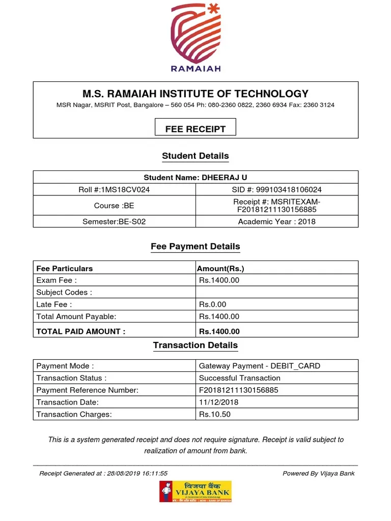 Rad Tech Exam Exam Payment Receipt